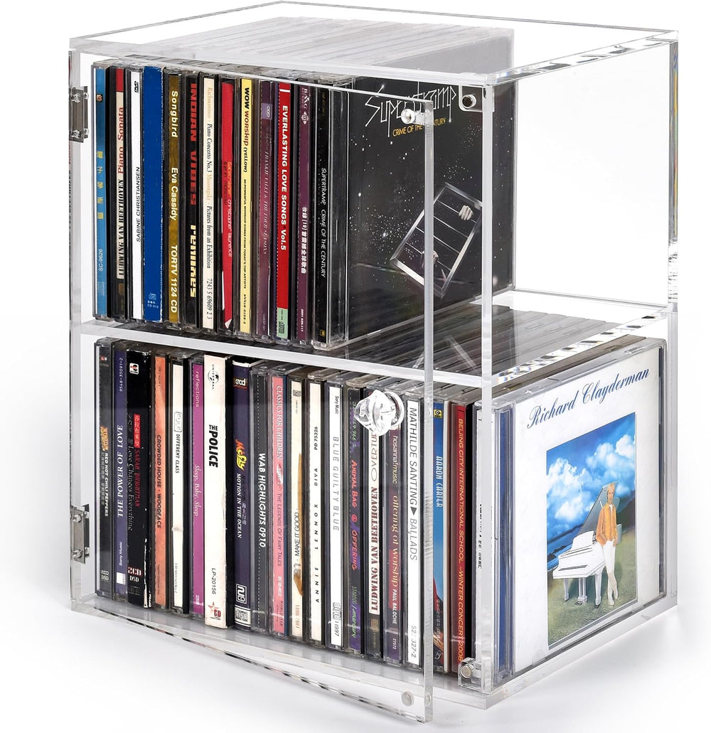 CELSOL 2-Tier Clear Acrylic CD Storage Box with Magnetic Door, Dust-Proof Sea...