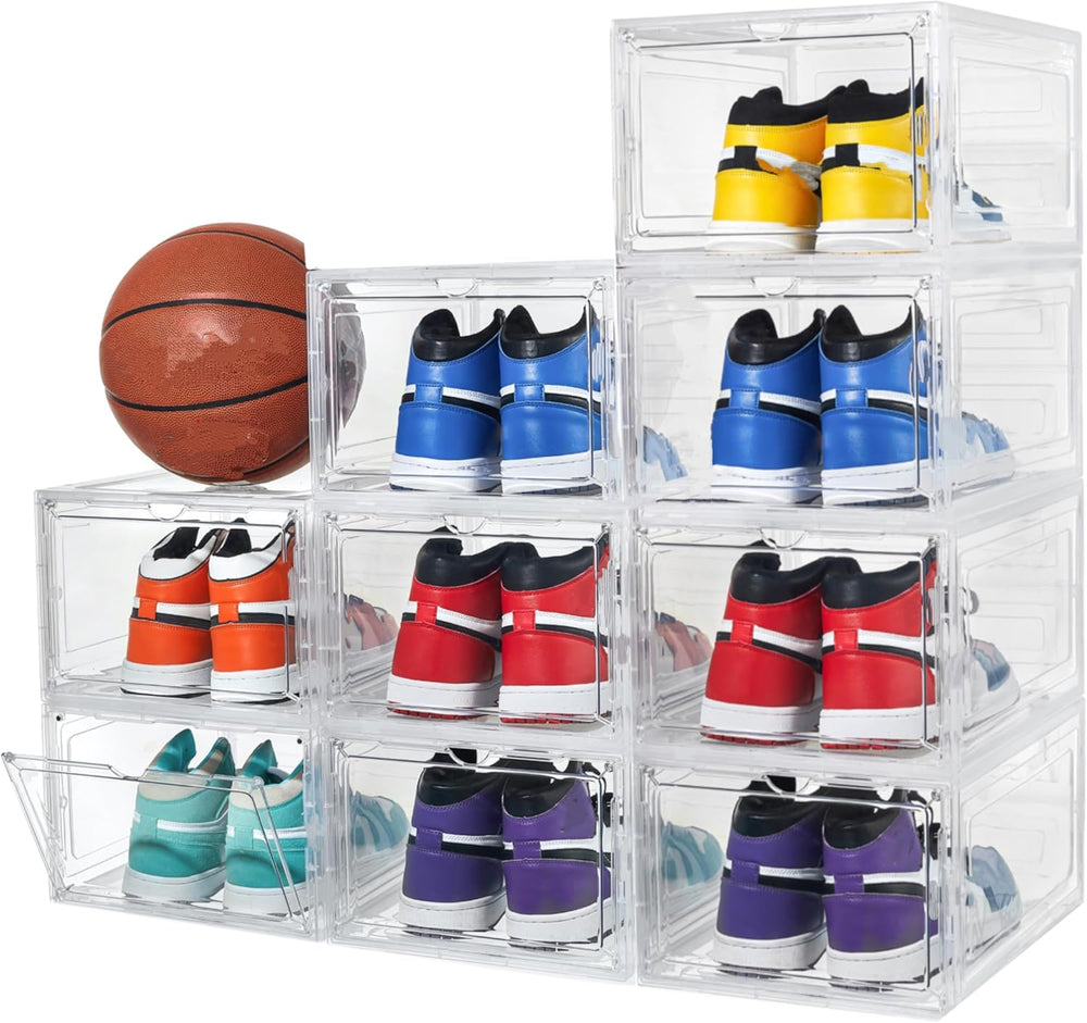 Attelite Shoe Storage Boxes X-Large Stackable Clear Shoe Organizer,9 Pack
