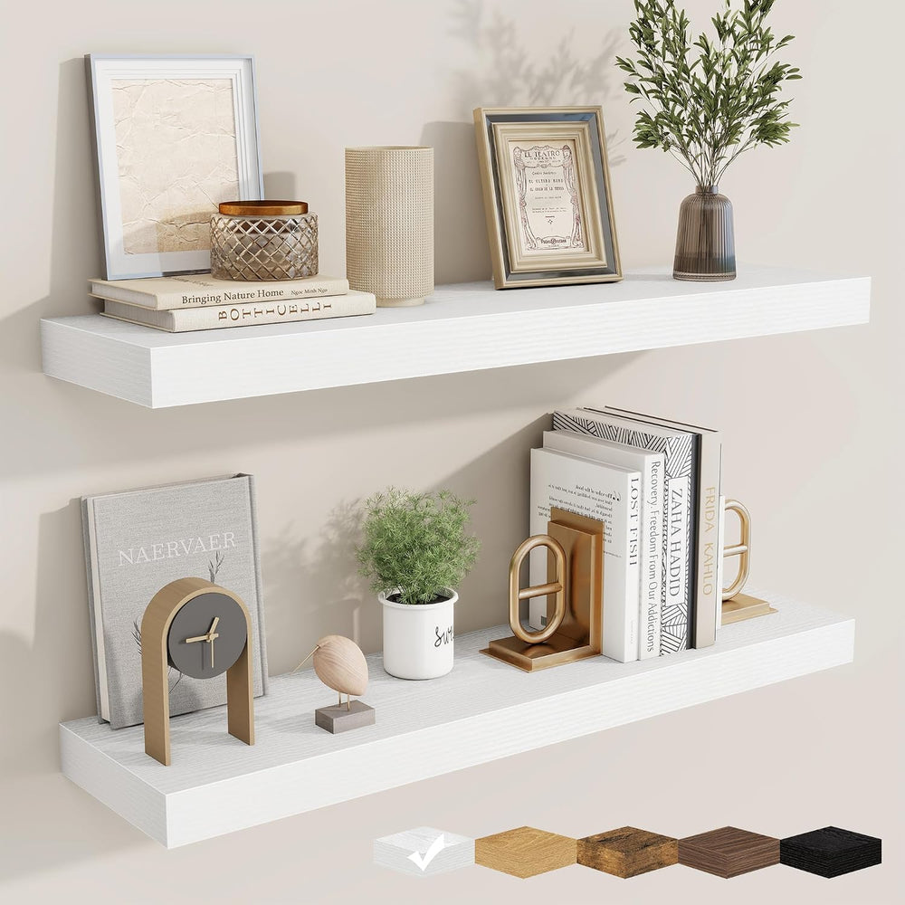 Floating Shelves for Wall, Wall Mounted Wood Shelves, White, Set of 2, 30in