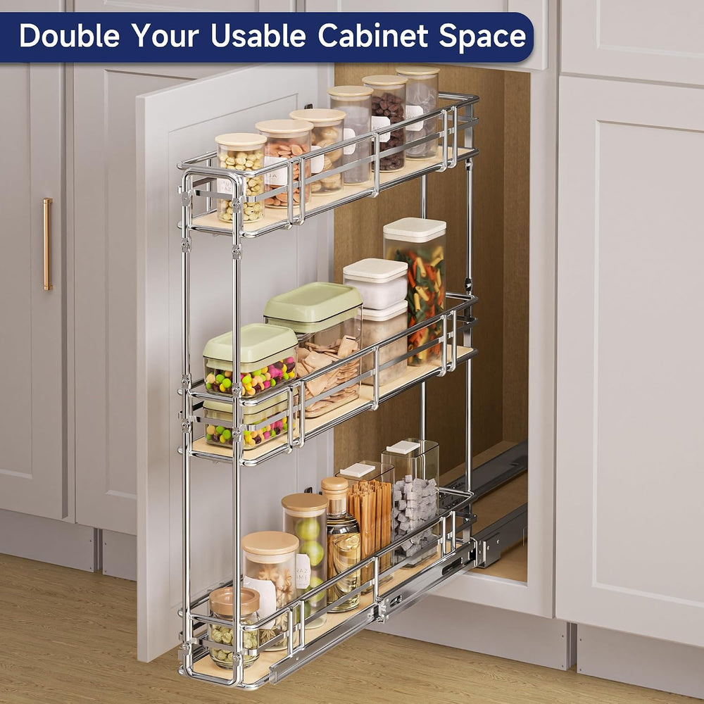 5" W x 20.5" D 3-Tier Pull Out Spice Rack Organizer for 6" Cab...