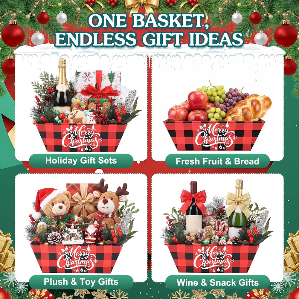 AFOROEOA 10PACK red Plaid Christmas Gift Baskets Empty, Baskets For Gifts Emp...
