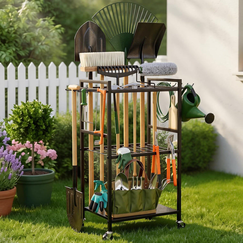 SPACECARE Garden Tool Organizer with Wheels, Up to 35 Long-Handled Tools