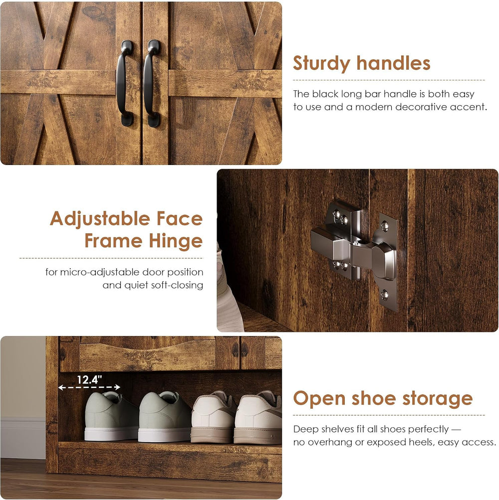 Farmhouse Shoe Storage Cabinet with Doors for Entryway, Rustic