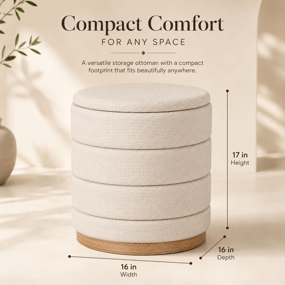 Linen Storage Ottoman Round Footrest with Hidden Storage, Biege 16" L X1...