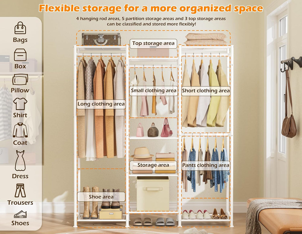 HOMIDEC Wardrobe Closet, 4 Hanging Spaces Portable Clothes Rack