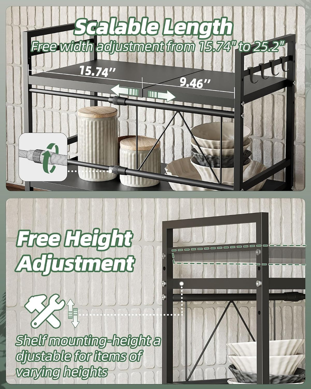 2 Tier Expandable Microwave Stand countertop,Microwave Oven Rack