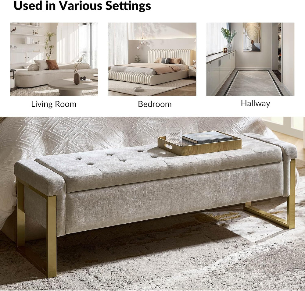 EcoHarbor Living Modern Storage Ottoman Bedroom Bench, End of Bed Bench with ...
