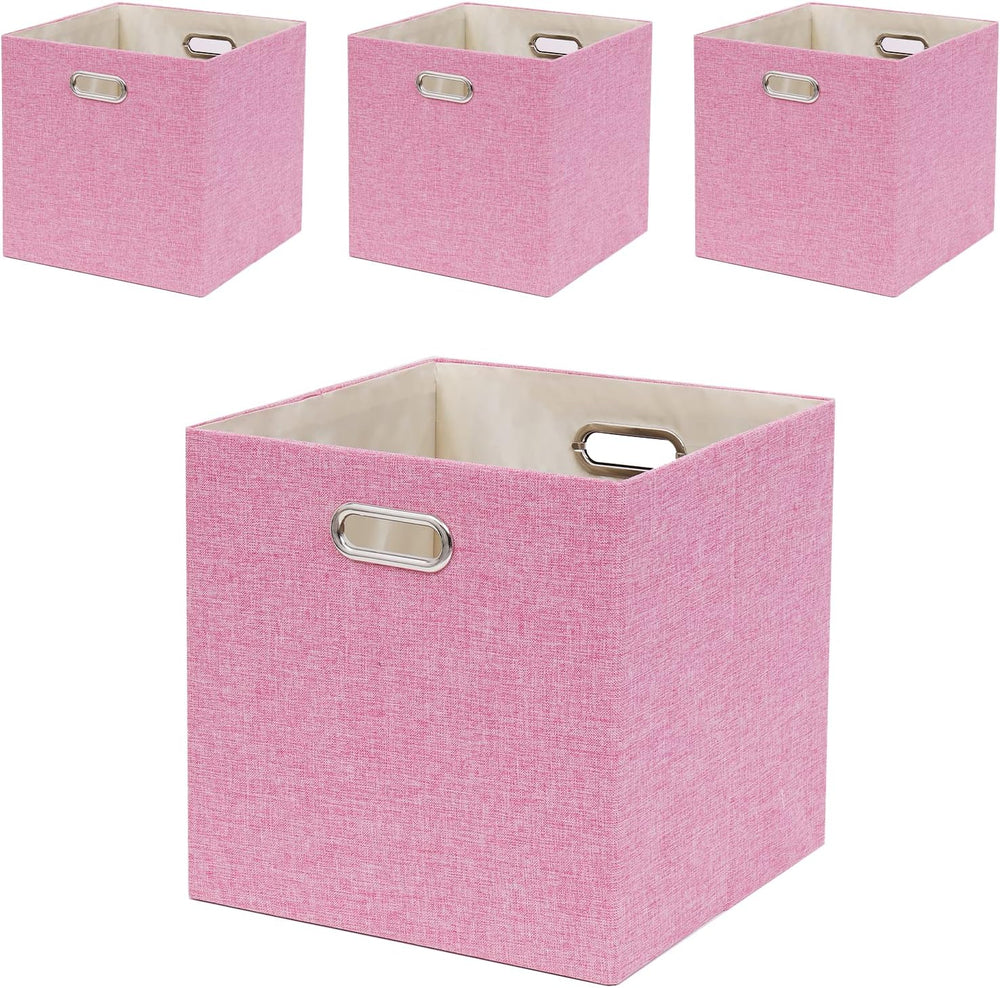 13x13x13 Inch Foldable Cube Storage Bins with Metal Handles, 4 Pack