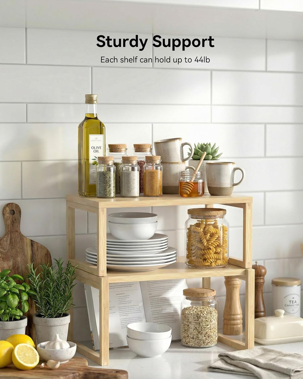 Bamboo Cabinet Organizer Shelf, Kitchen Shelf Organizer,2 Packs