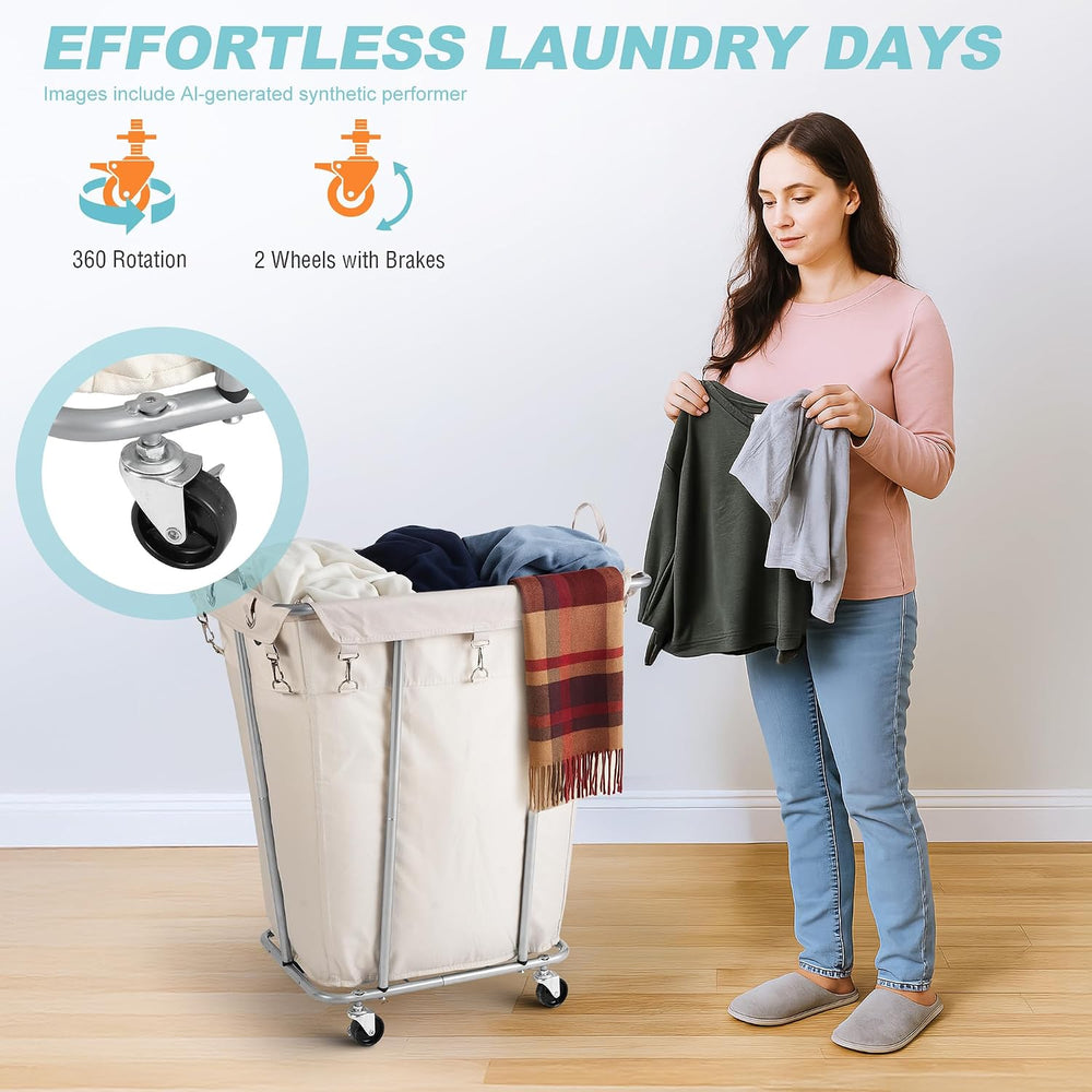 PLKOW 120L Rolling Laundry Hamper, Beige