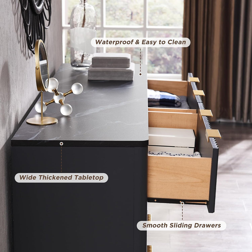 T4TREAM 54" Wide Fluted 6 Drawer Dresser for Bedroom, Dark Grey