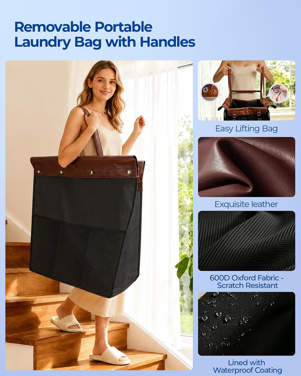 Kayfia 180L Rolling Laundry Hamper, Laundry Basket with Wheels, Black