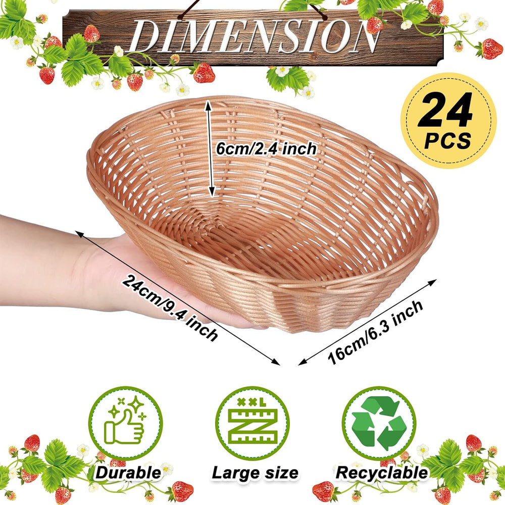 Potchen 24 Pack Plastic Oval Basket 9.5 x 6.3 x 2.4 Inch Small Fruit Bread Ba...