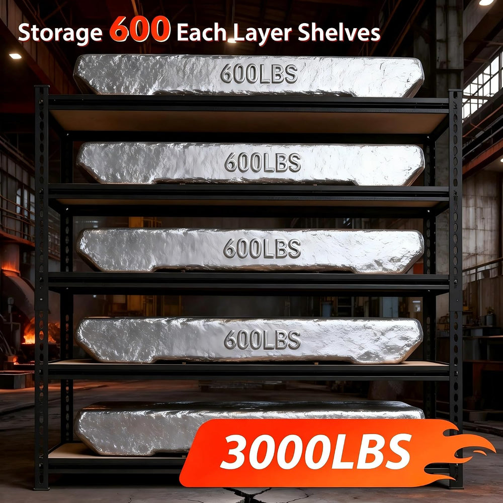 Heavy Duty Garage Shelving, 5 Tier Metal Adjustable Storage Shelves, 3000 LBS...