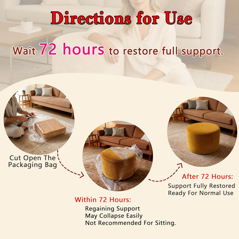 Thgonwid Round Ottoman Pouf, Plush Corduroy Foot Stool with High-Density Memo...