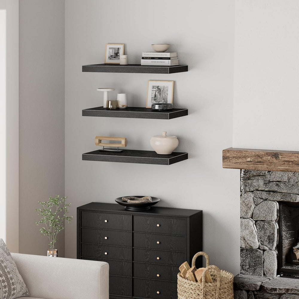 QEEIG 10" Deep Floating Shelves for Wall (Black, Set of 3, 23.6" x ...