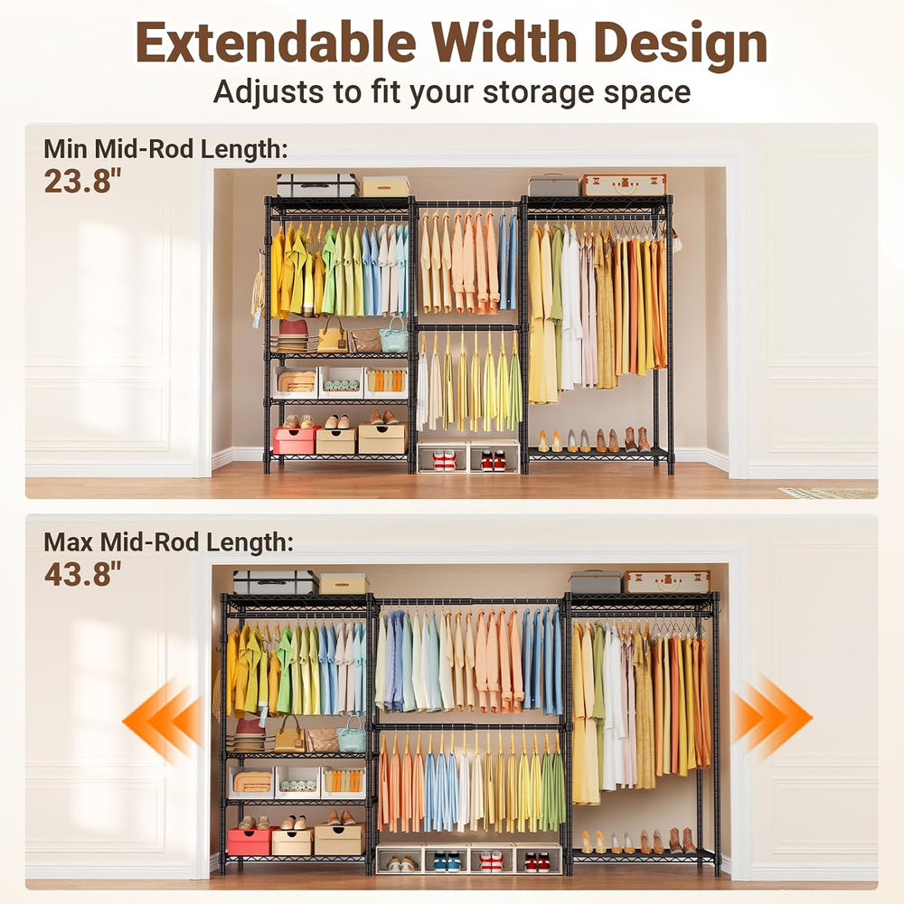 Clothing Rack for Hanging Clothes: Heavy Duty Clothes Rack, 71.5-91" W E...
