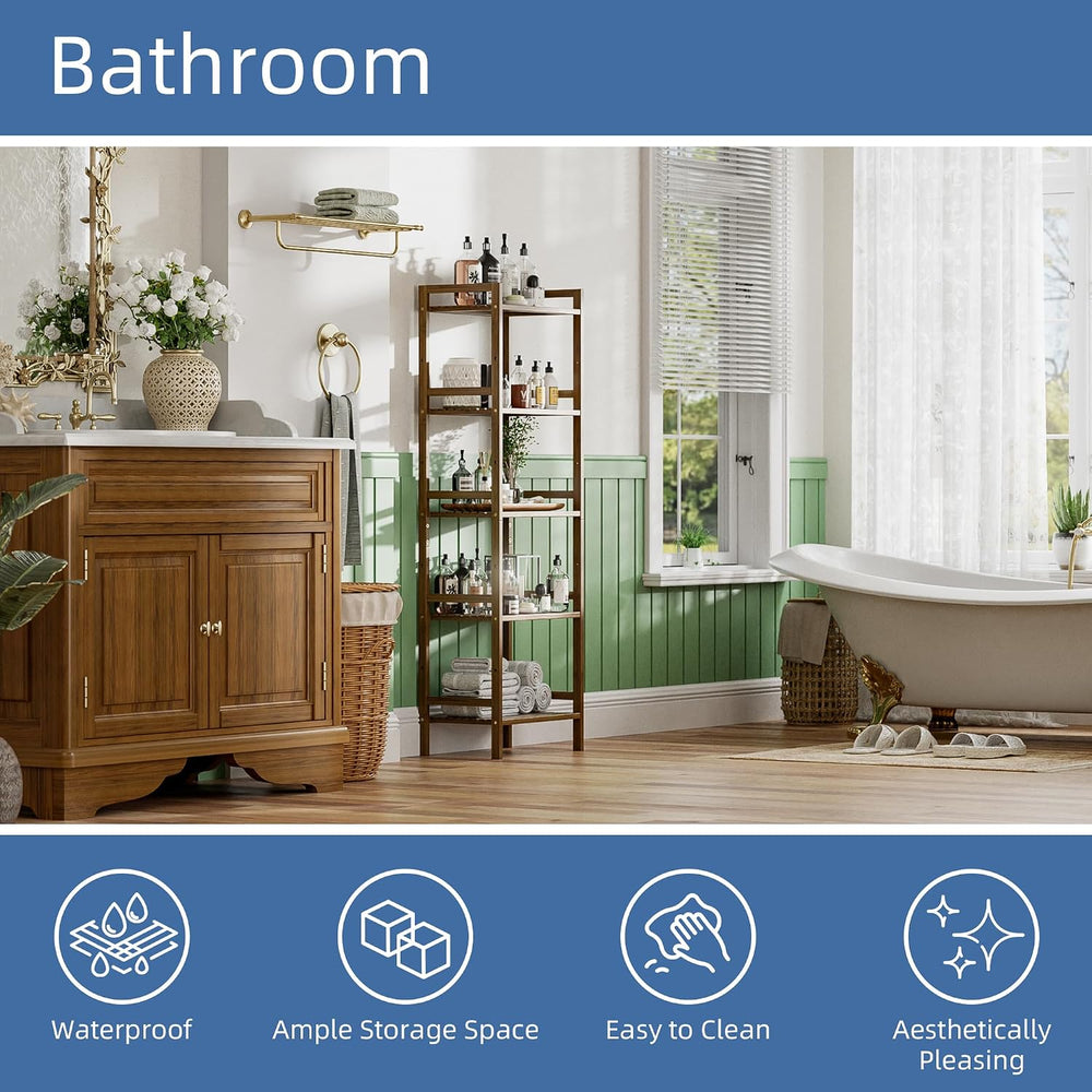 HITNET Bamboo Book Shelf, Tall Narrow Bookcase, Bathroom Shelving Unit 5 Tier...