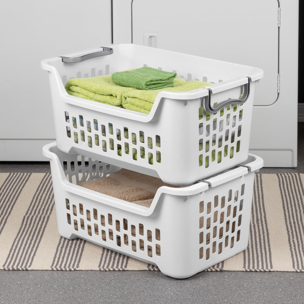 Sterilite Stacking Laundry Basket, Plastic Clothes Hamper, 6 Pack