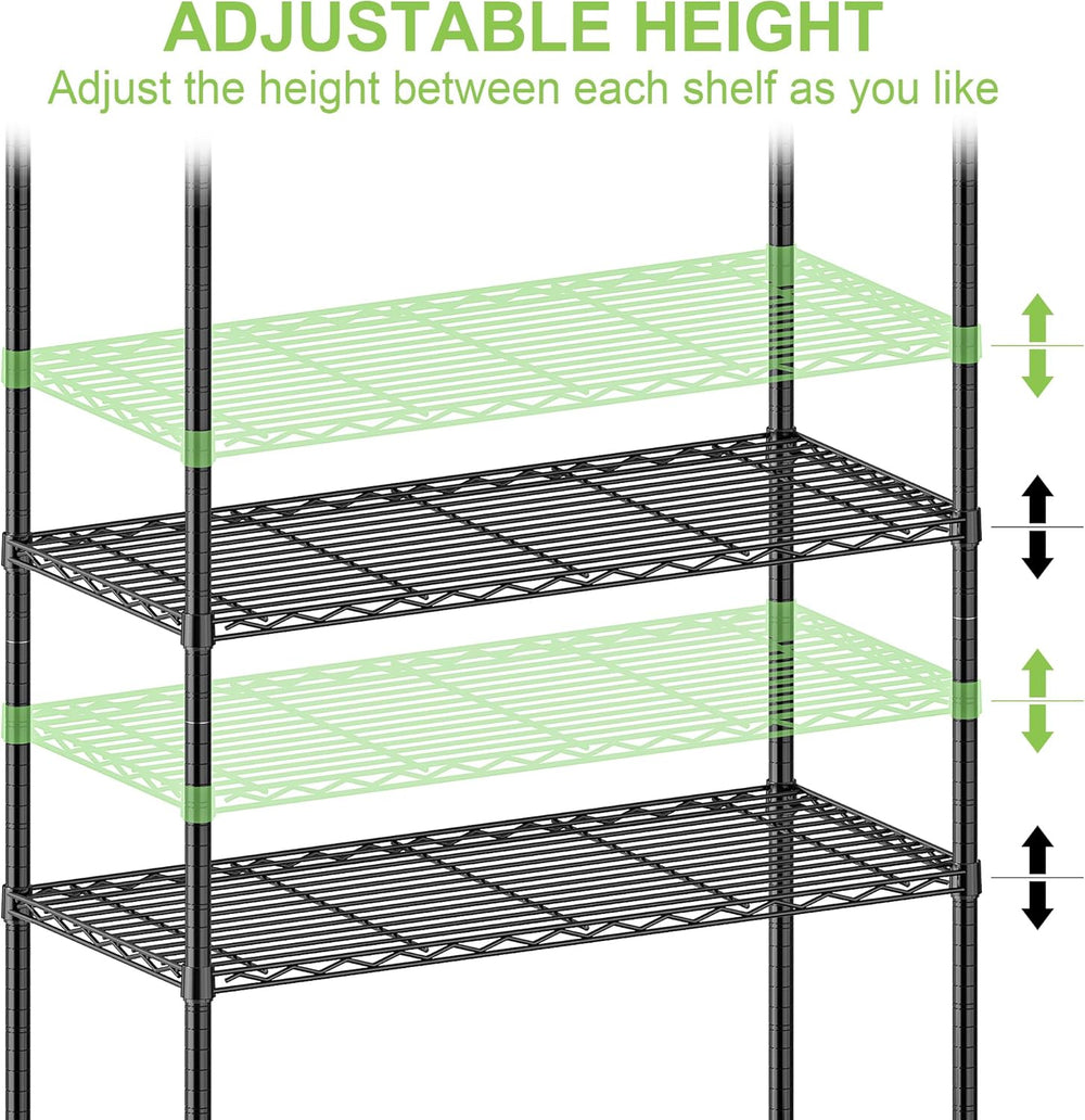 5 Tier Wire Metal Shelving Rack Garage Storage Rolling Shelves with Wheels