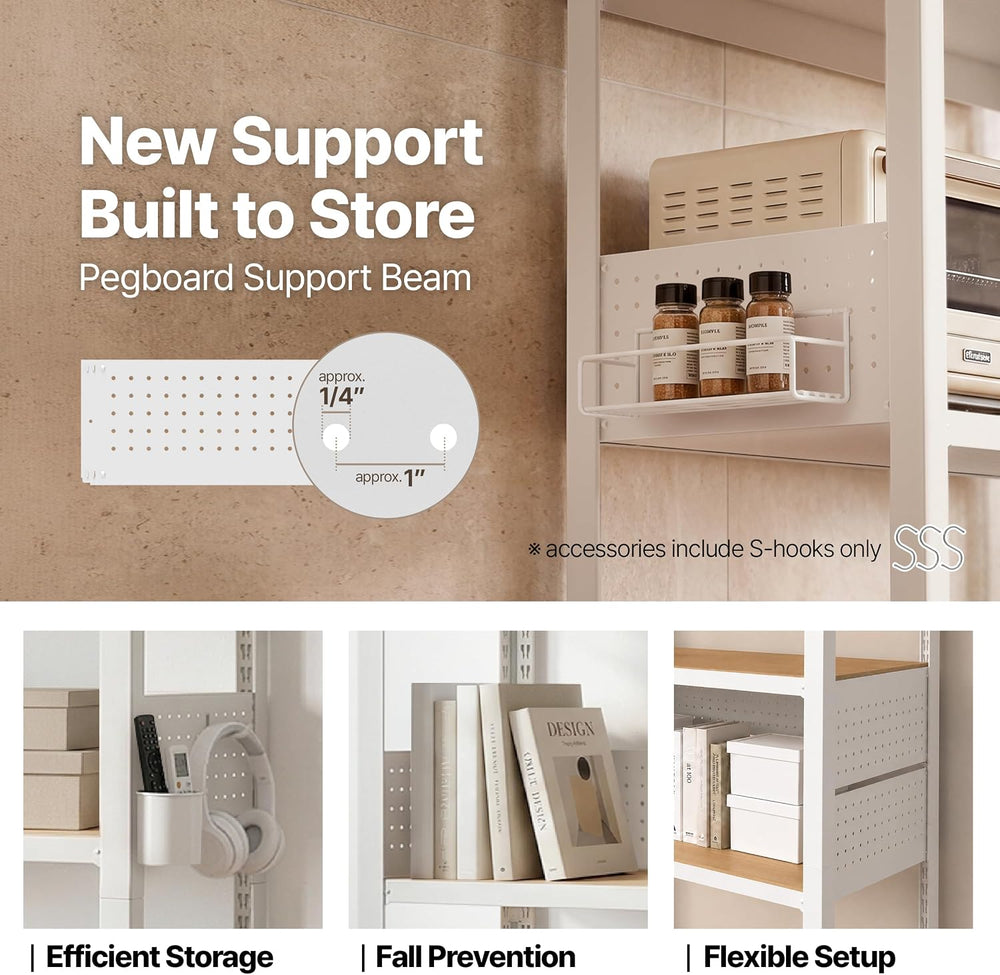 HOMEDANT House White 24" W 5 Tier Rolling Pegboard Storage Cart Wheels