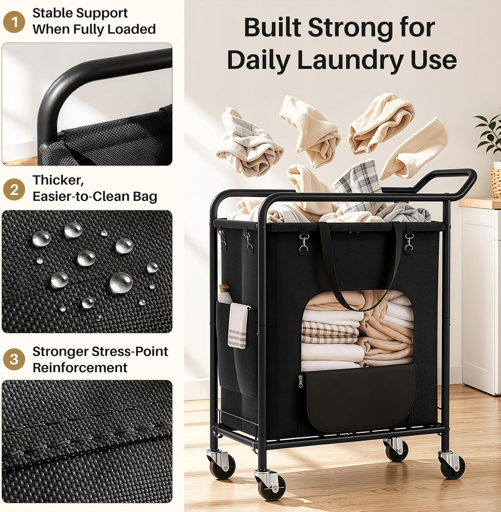 Laundry Basket with Wheels, Rolling Laundry Hamper with 38.4" Tall Handl...
