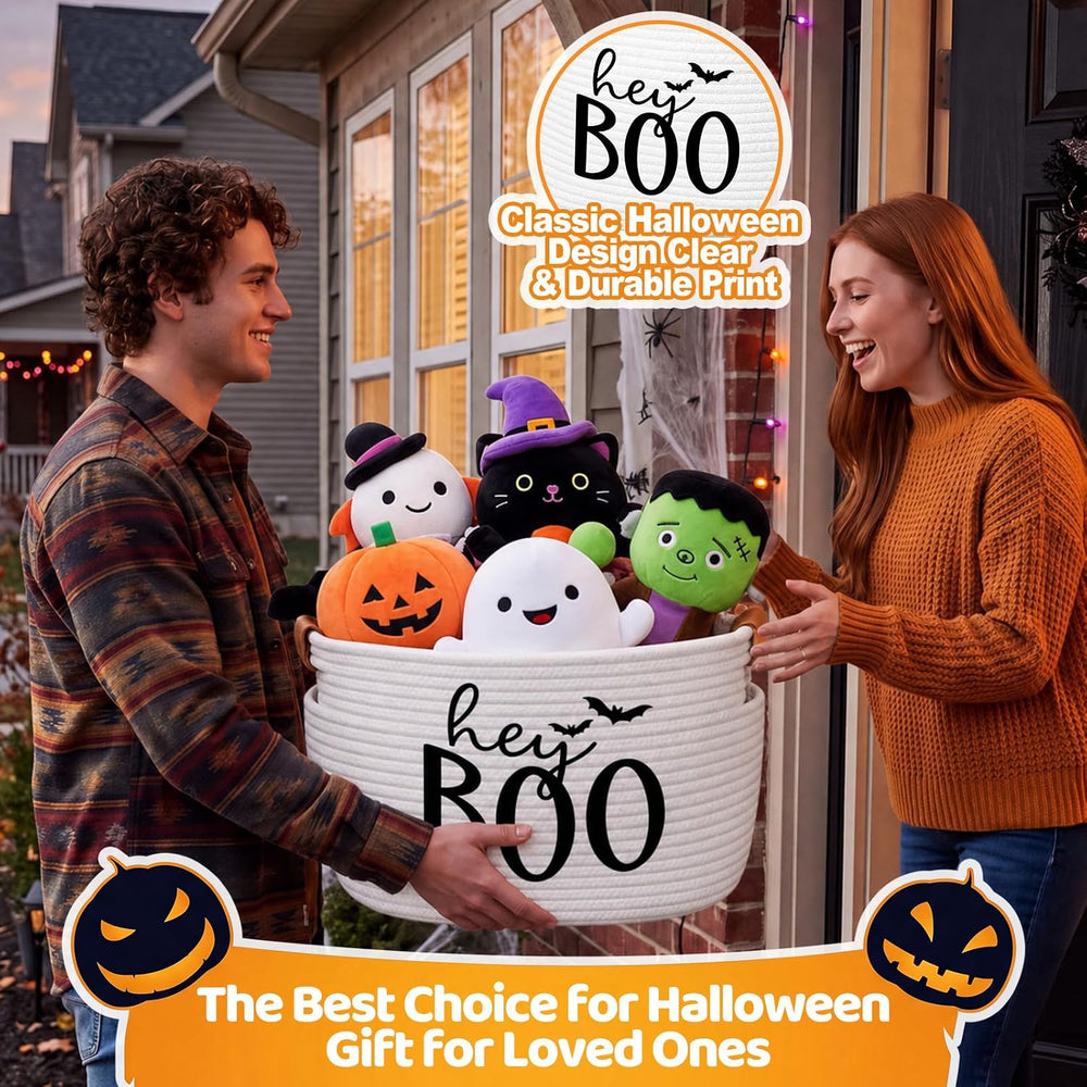 Potchen 2 Pcs Halloween Boo Cotton Rope Basket with Handles