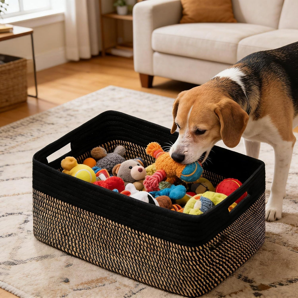 2 Pack Storage Baskets for Organizing, Large Woven Storage Basket, Black&...