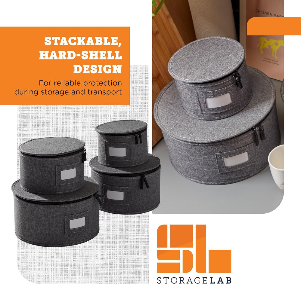 storageLAB 4-Piece China Plate Storage Set | Hard Shell Dividers | Gray