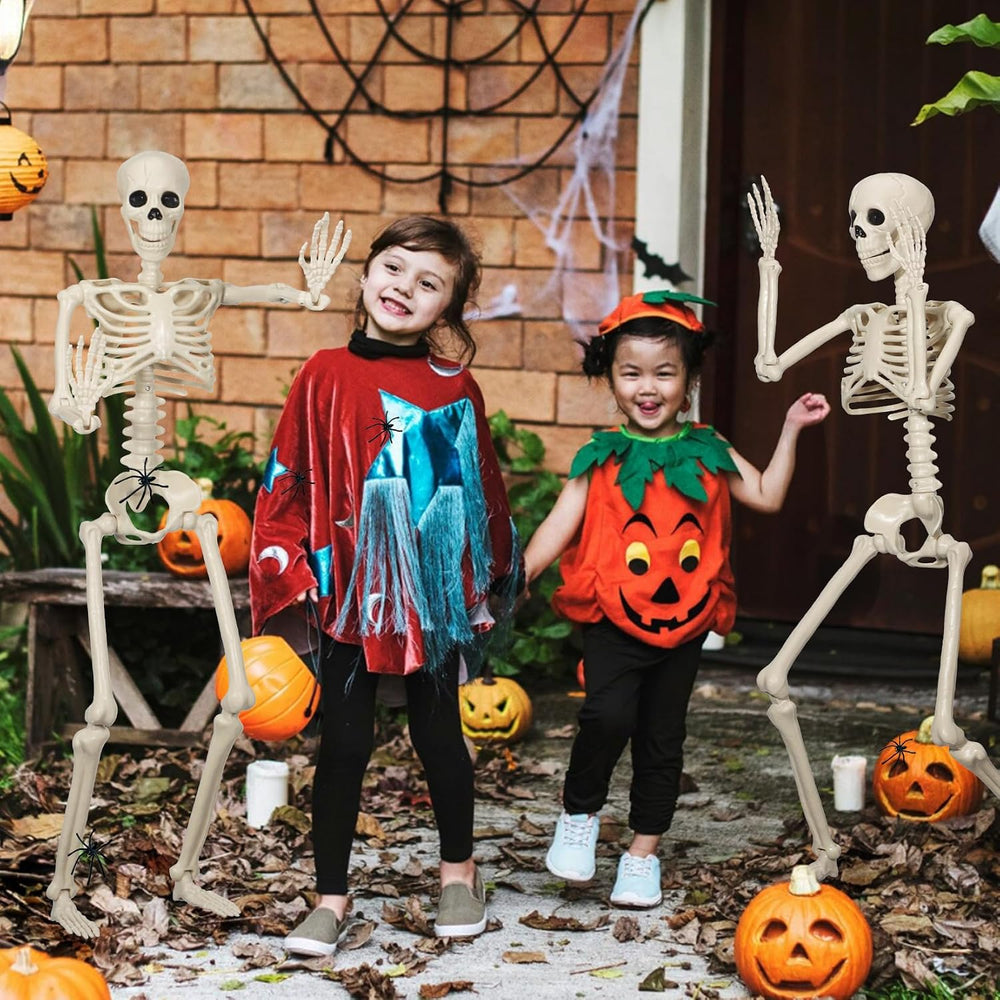 2 Pack 36" Skeleton Halloween Decorations,3Ft Plastic Posable Skeleton w...