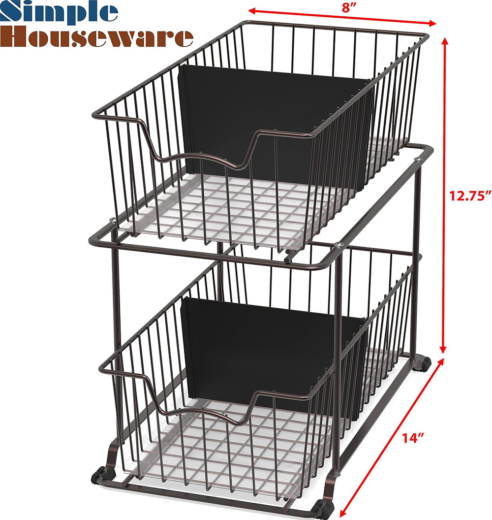 SimpleHouseware 2 Tier Cabinet Wire Basket Drawer Organizer, Brown