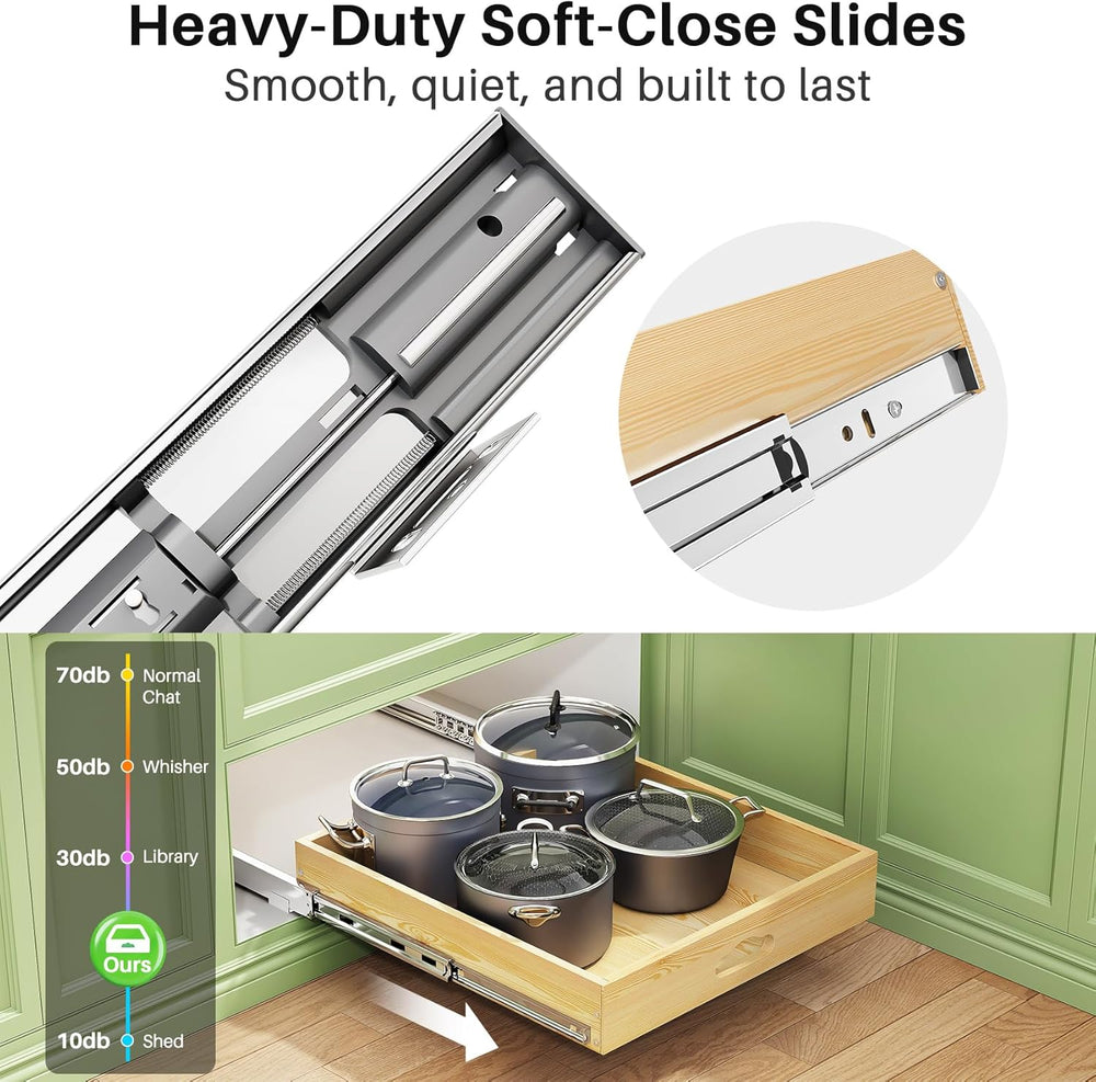 Pull Out Cabinet Organizer, Soft Close Wooden Slide Out Drawers for Pots and ...