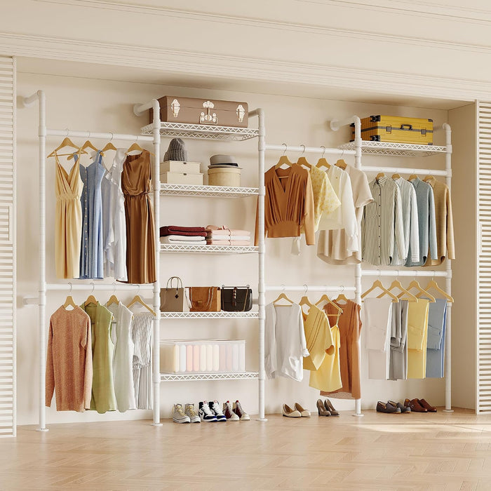 Higeego W4 Wall Mounted Clothes Rack, Industrial Pipe Clothing Rack, White