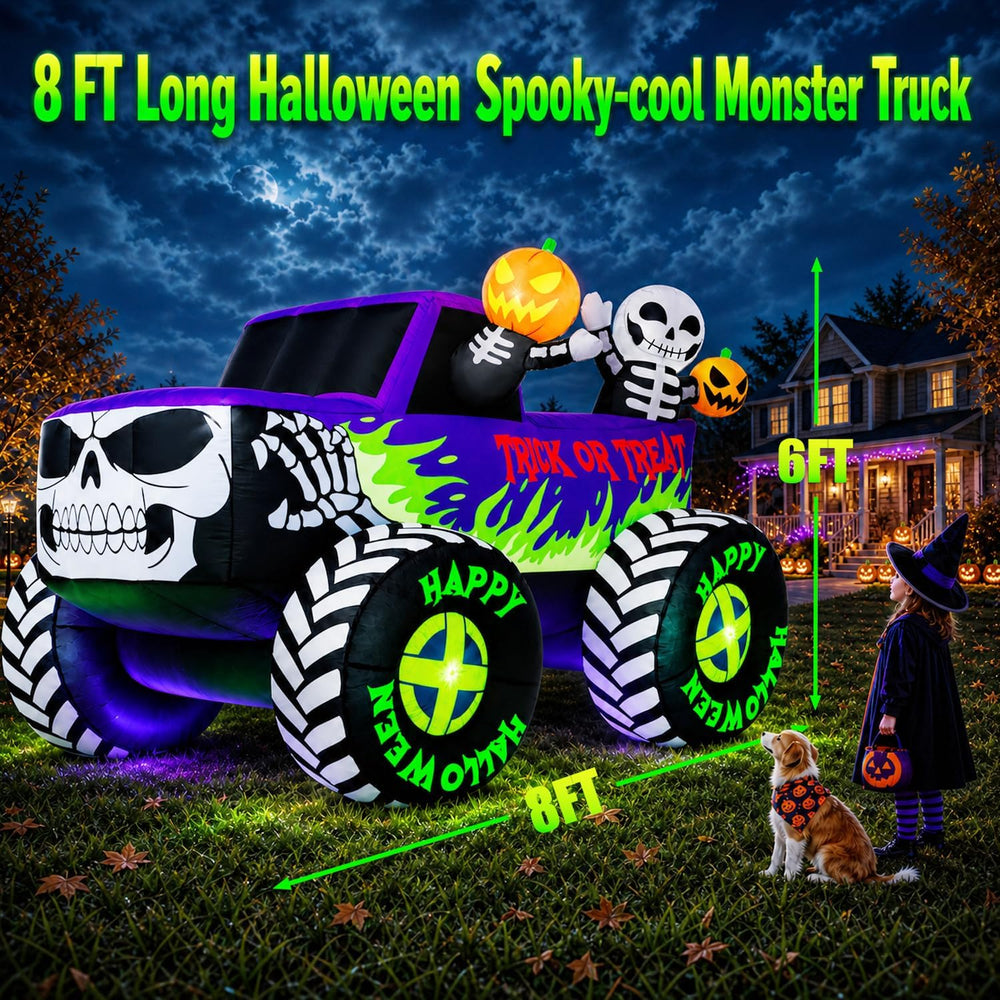 8FT Long Giant Halloween Inflatables Decoration Outdoor Skeleton Monster Truc...