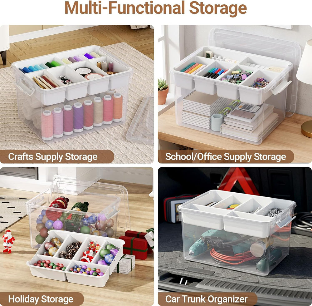 40Qt Stackable Storage Bin with Lid Tray Craft Box Organizer, 1Pack,WH