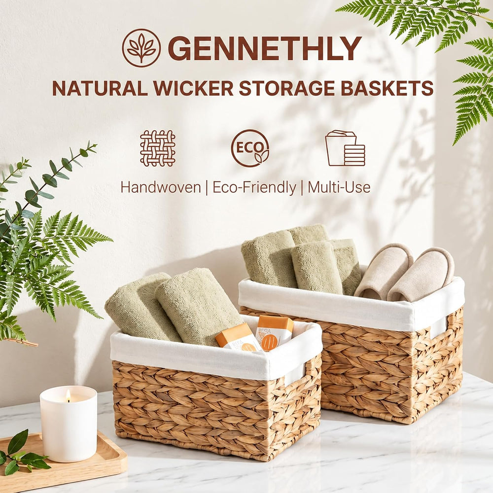 Wicker Basket, 4 Pack Wicker Storage Baskets for Shelves, Water Hyacinth