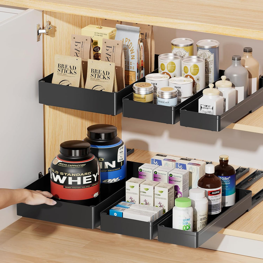 Delamu 3 Pack Pull Out Cabinet Organizer, 15.7" Deep Pull Out Drawers fo...