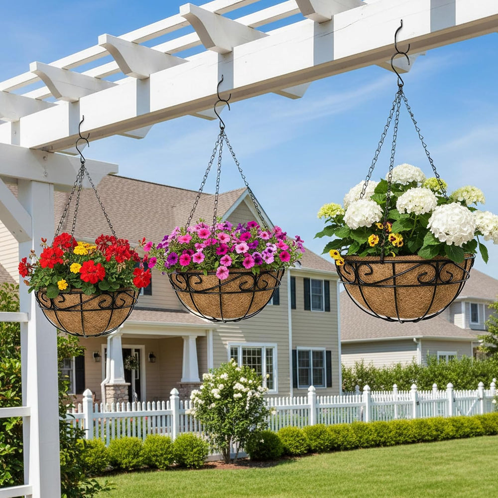 EIMQUVW Outdoor Metal Hanging Planters Basket (4pack, 14 inch) Hanging Basket...