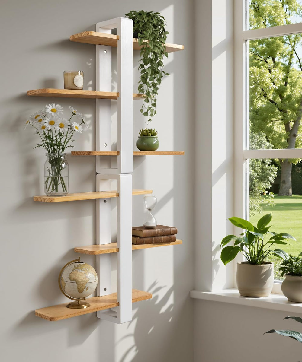 SUMGAR Floating Shelves for Wall, 3 Tier White Wood Adjustable Shelf Unit