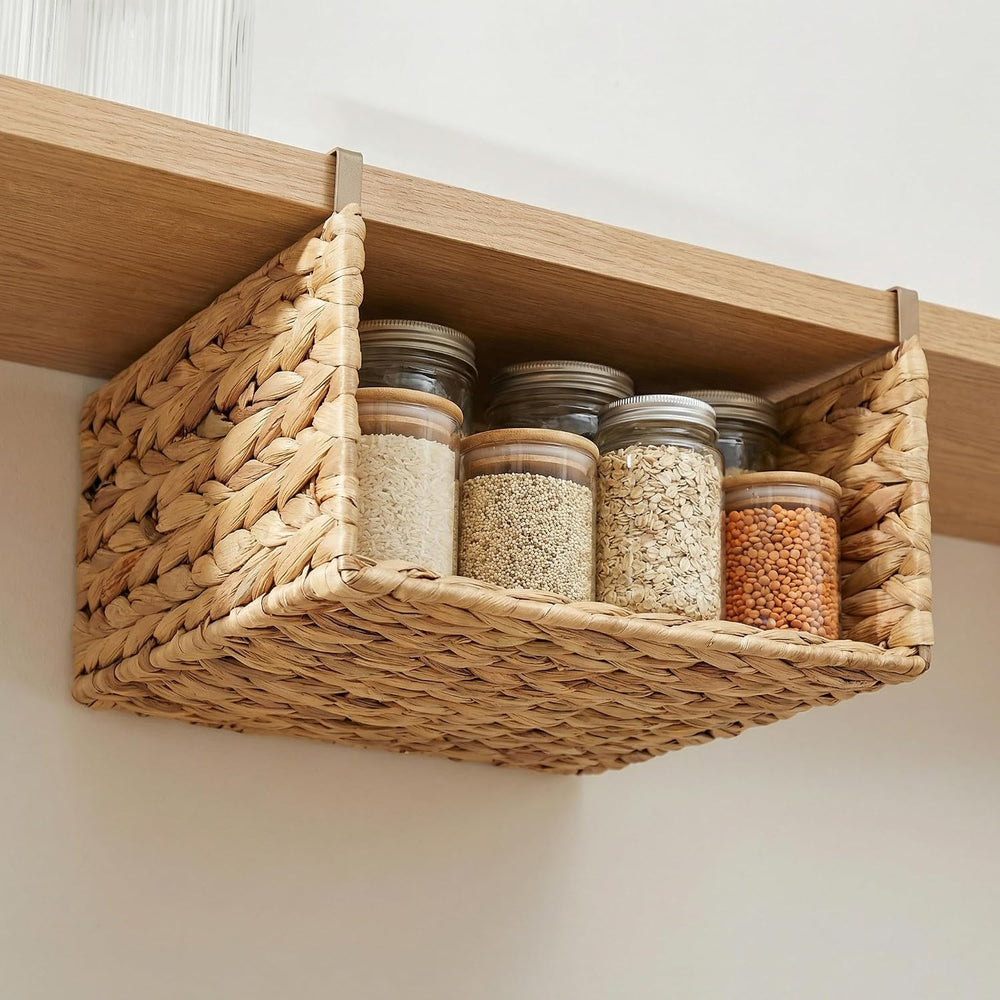 Under Desk Water Hyacinth Storage Baskets, Wicker Shelf Organizer Basket
