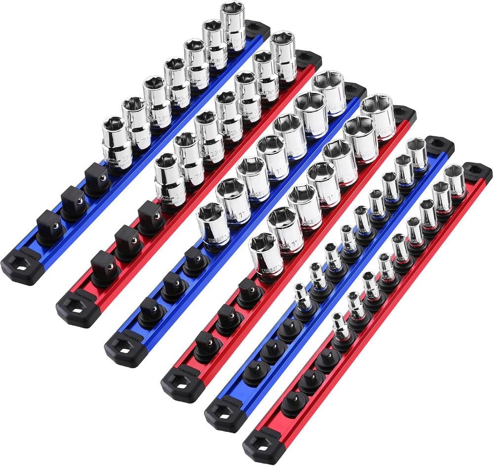 WORKPRO Magnetic Socket Organizer Set, 6-Piece 1/4” 3/8” 1/2” Socket Rails