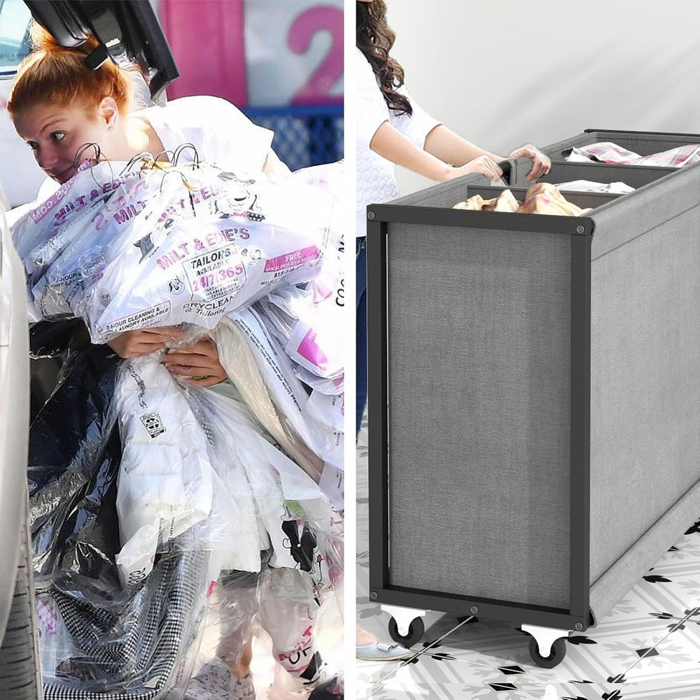STIKELY Laundry Hamper Laundry Basket with 3 Section Pull-Out Rolling Bags, L...