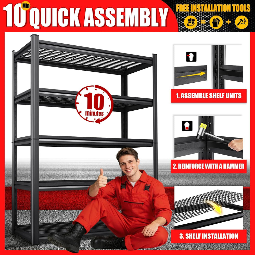 78" H Garage Shelving Heavy Duty Storage Shelves, 5T Adjustable Metal Sh...