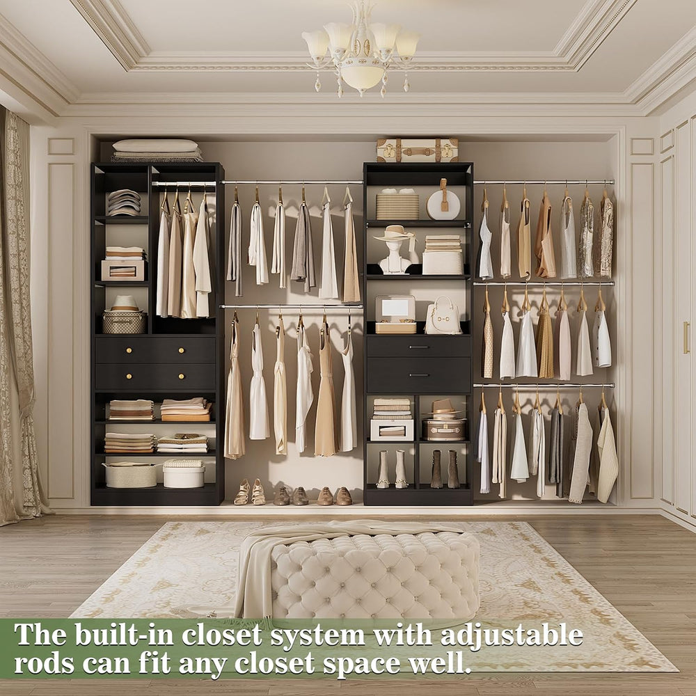 Besiost Closet System, Up to 128.6"/10.7 FT Closet Organizer with 4 Wood...
