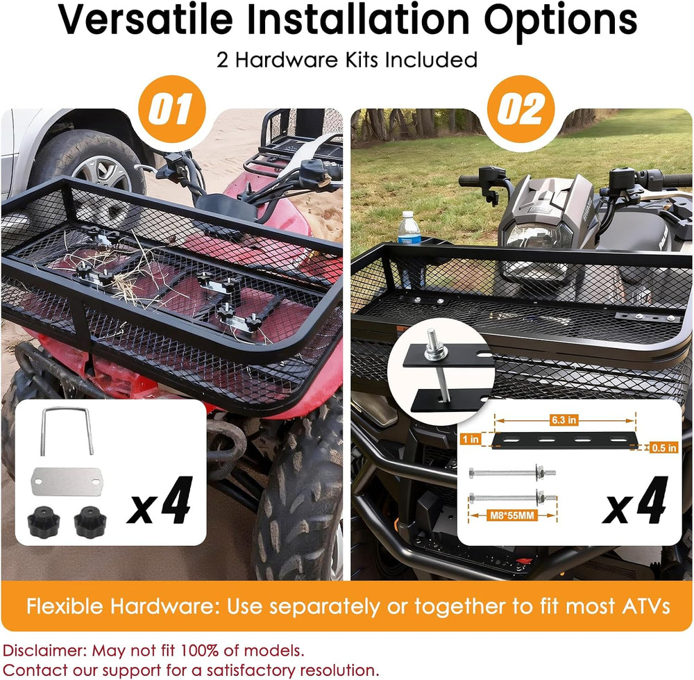 ORCISH Heavy Duty ATV Front Cargo Basket, Steel Mesh Rack with Mounting Kit