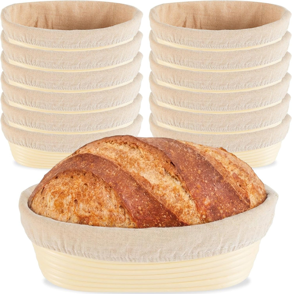 12 Pack Banneton Bread Proofing Basket 10 Inch Oval Rattan Banneton Baskets w...