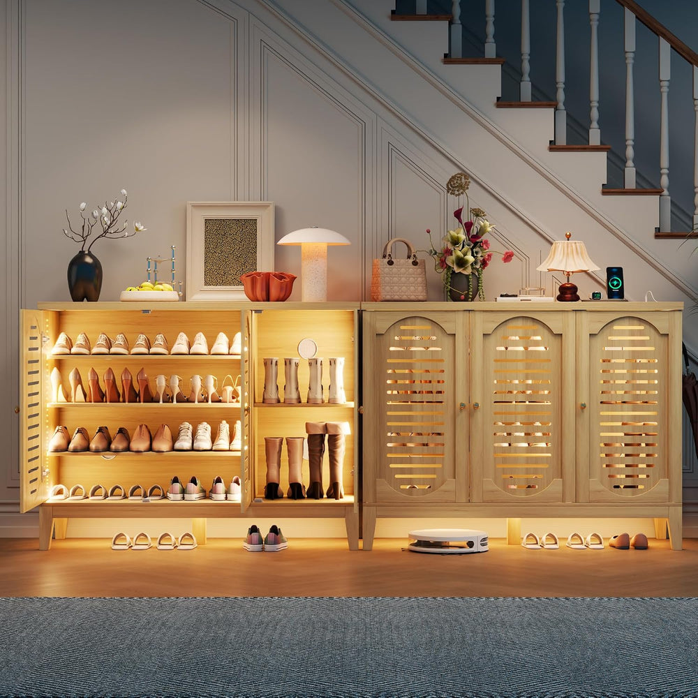 Vlsrka Shoe Storage Cabinet with Slatted Doors and Motion Sensor Lights