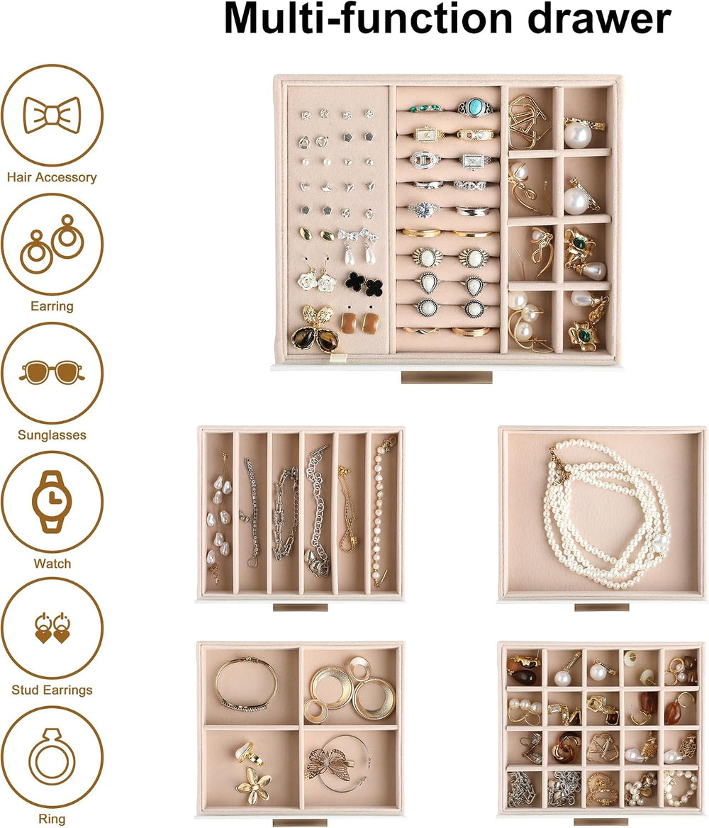 Frebeauty Jewelry Box for Women,Clear Lid Jewelry Organizer with 5 Drawers