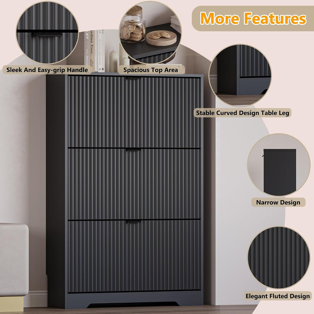 BORNOON Entryway Shoe Cabinet with 3 Flip Drawers, Narrow Shoe Organizer Cabi...