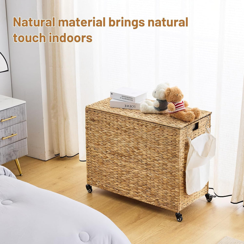 Laundry Hamper with Wheels, 52.8 Gallon(200L) Water Hyacinth Laundry Basket w...